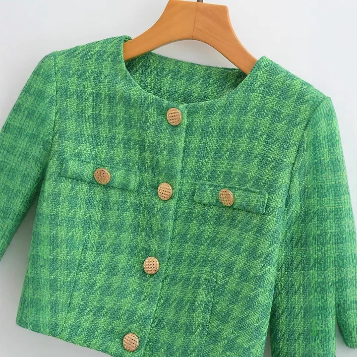 Damen Kurze Bouclé-Jacke mit elegantem Karomuster Drune
