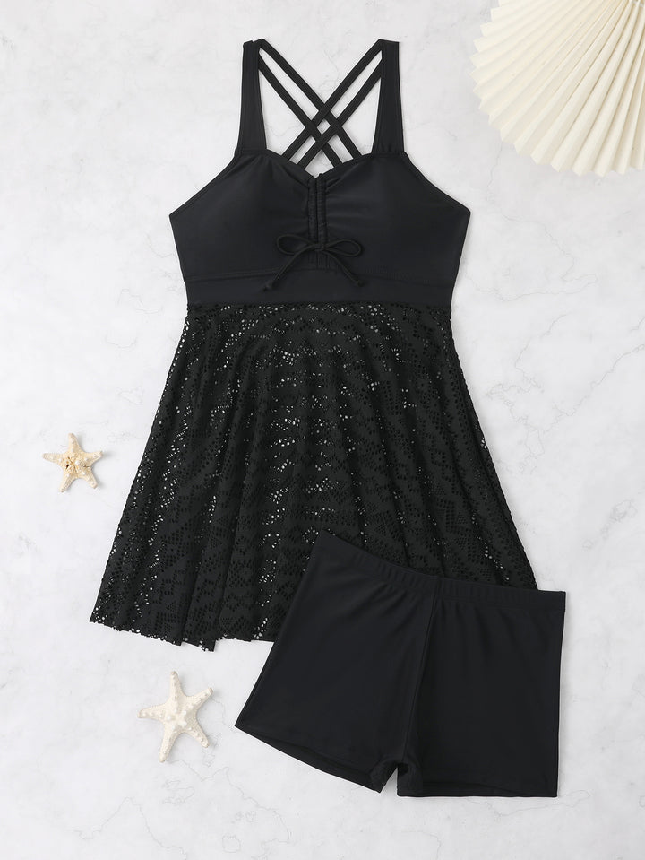 Damen Badekleid mit integrierten Shorts und raffinierten Trägerdetails Drune