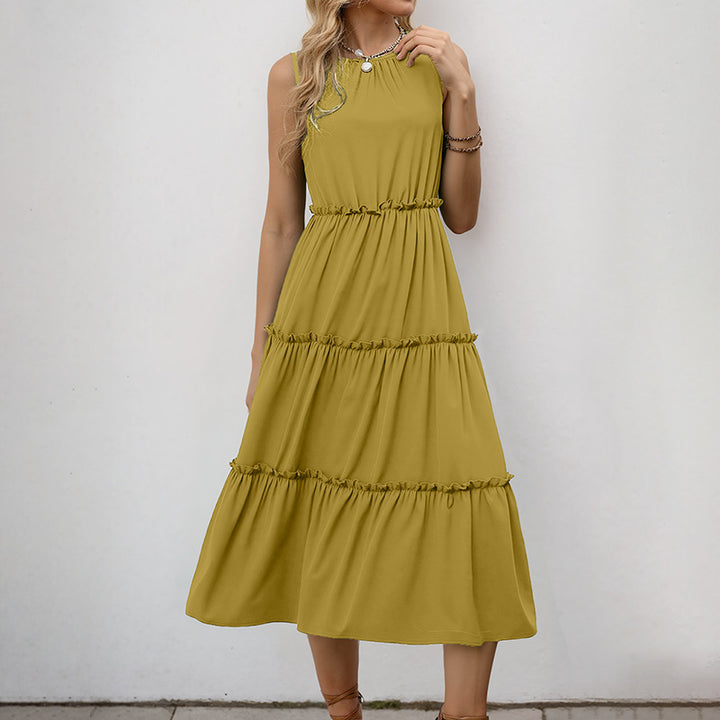 Damen Maxikleid mit Rüschendetails und elastischem Taillenzug Drune