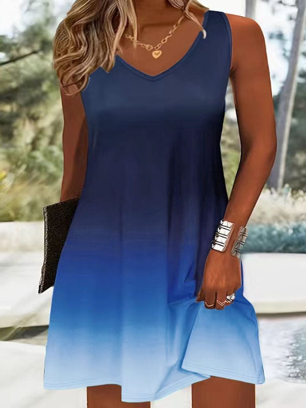 Damen Sommerliches V-Ausschnitt Kleid im modischen Ombre-Design Drune