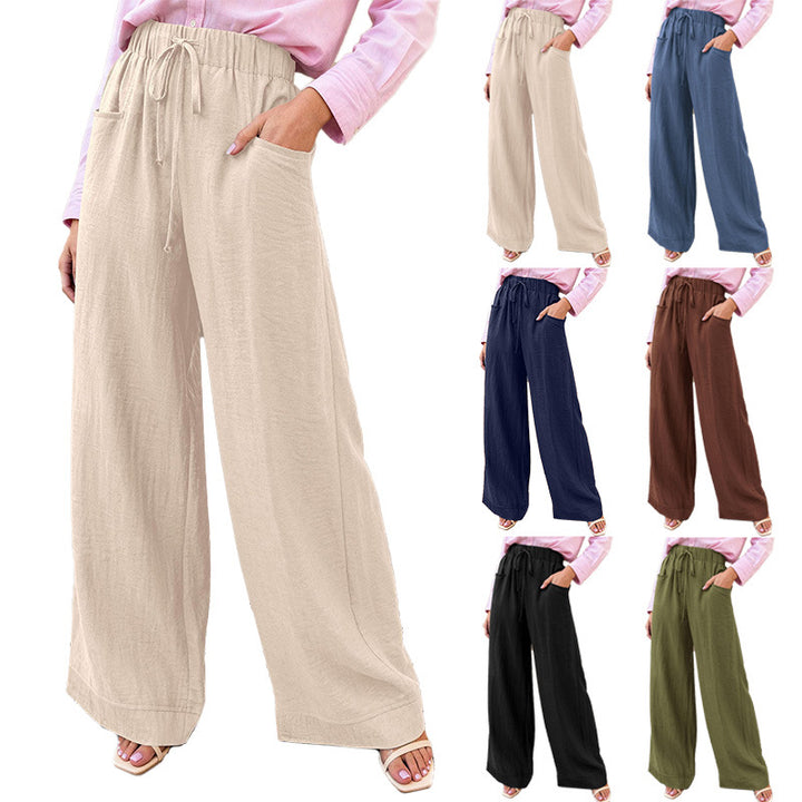 Damen Weit geschnittene Sommerhose mit elastischem Bund und frontalen Taschen Drune