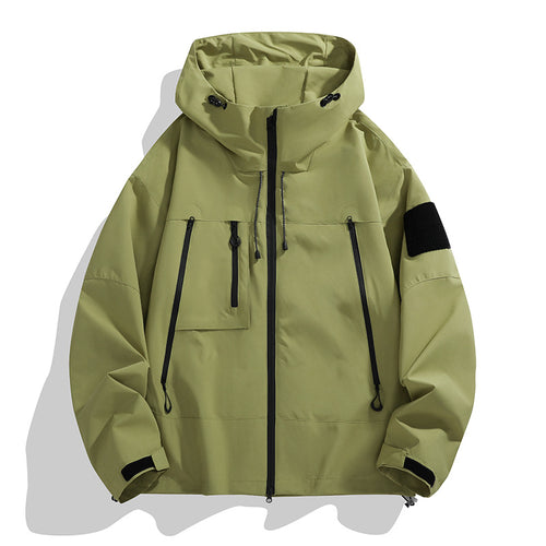 Herren funktionale Outdoor-Jacke mit verstellbarer Kapuze und mehreren Taschen Drune