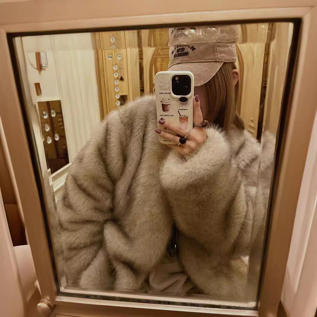 Damen Oversized Kuscheljacke mit weichem Kunstfell Drune
