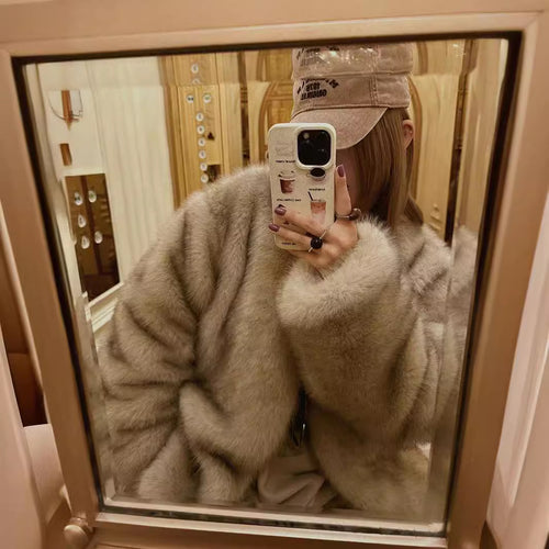 Damen Oversized Kuscheljacke mit weichem Kunstfell Drune