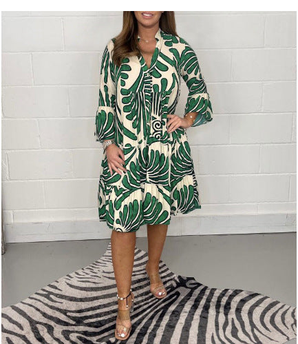 Damen Luftiges Midi-Kleid mit floralen Mustern und durchgehendem Knopfverschluss Drune