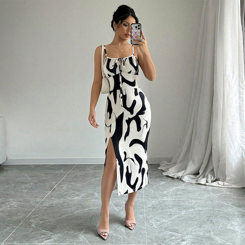 Damen Maxikleid mit elegantem Drapierungsdesign und seitlichem Schlitz Drune
