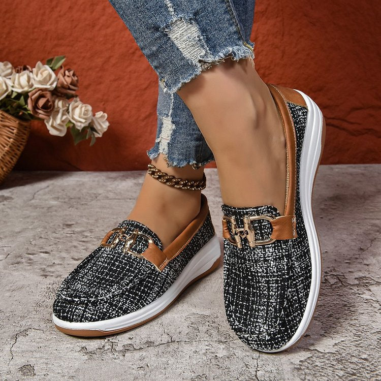 Damen Slip-On Clogs mit modischem Karomuster und elegantem Schnallen-Detail Drune