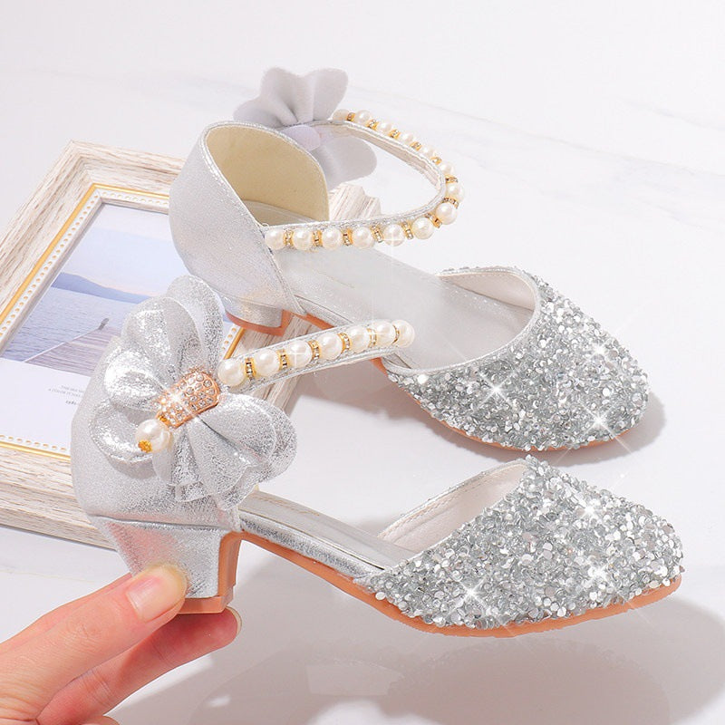 Damen Elegante und funkelnde Mittelabsatzschuhe mit Perlen- und Schleifendetails Drune