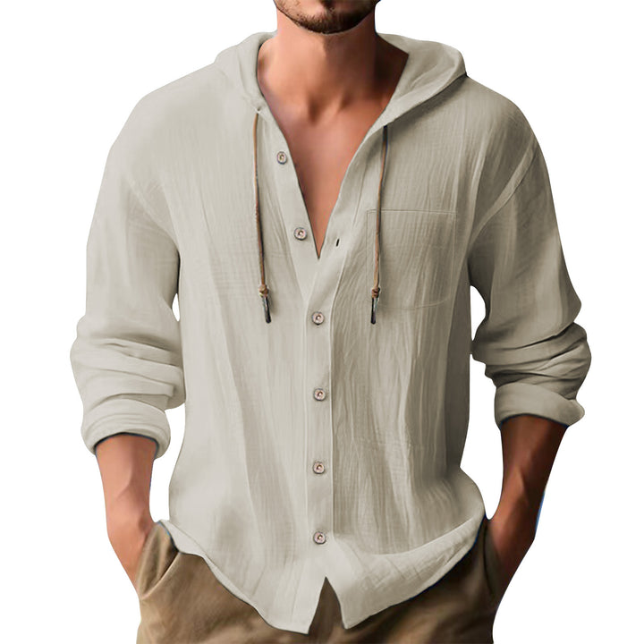 Herren lässiges Kapuzenshirt mit Knopfleiste und praktischen Taschen Drune