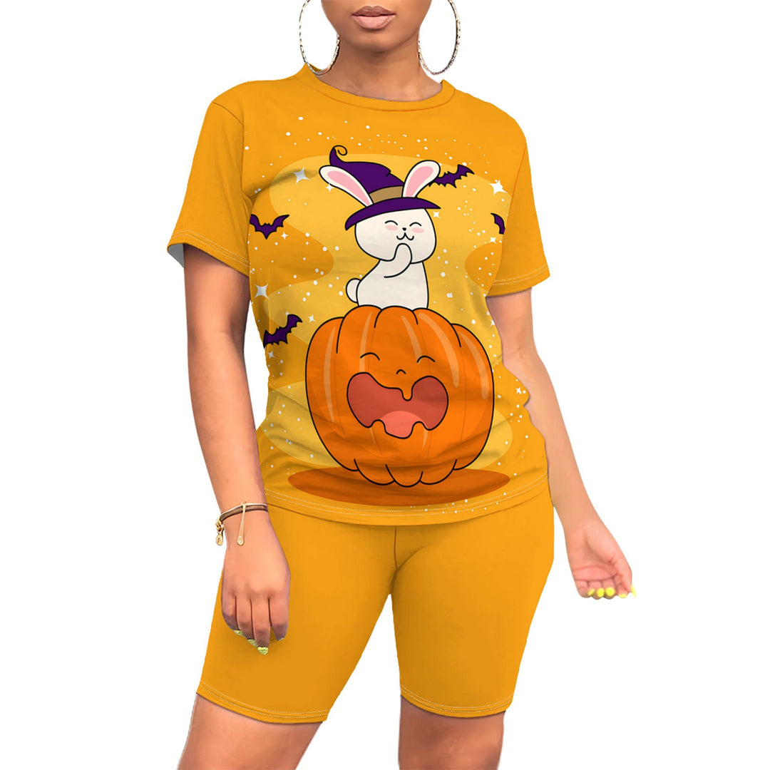 Damen Halloween-Jumpsuit-Set mit kreativem Kürbis-Motiv Drune