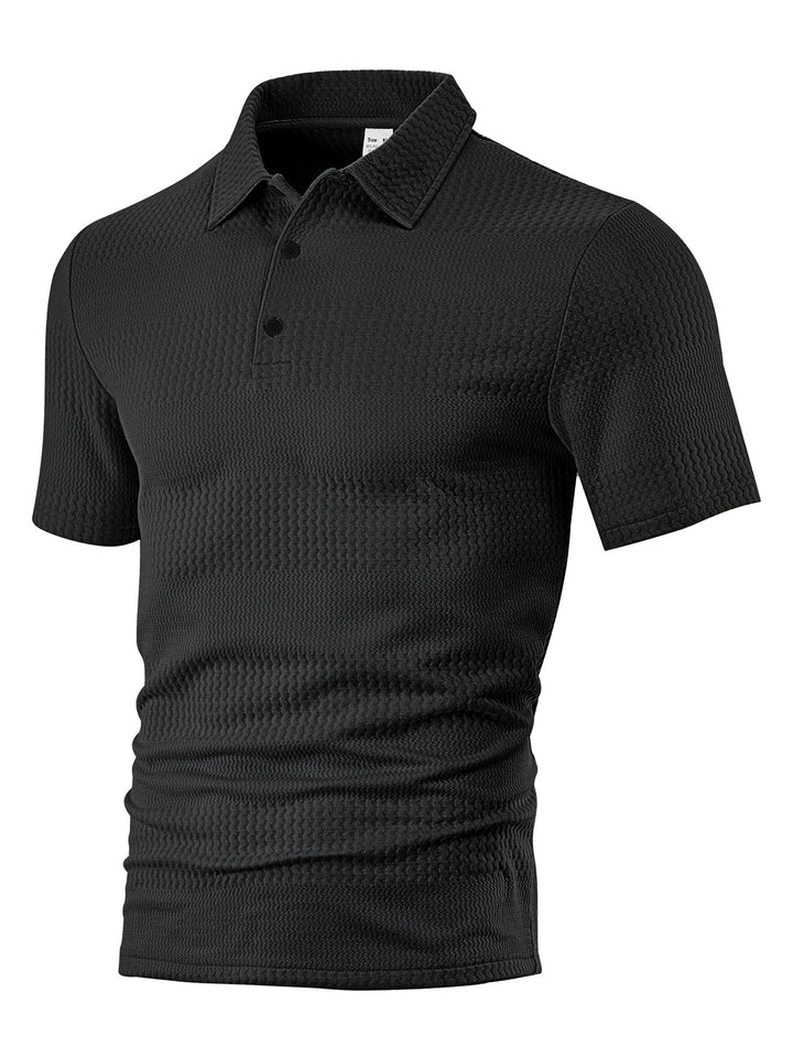 Herren nan körperbetontes Kurzarm-Polo aus elastischem Jacquardstrick mit Hemdkragen Drune