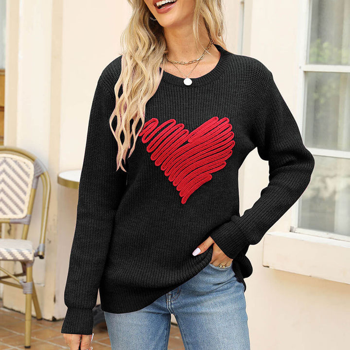 Damen Strickpullover mit Herz-Applikation Drune