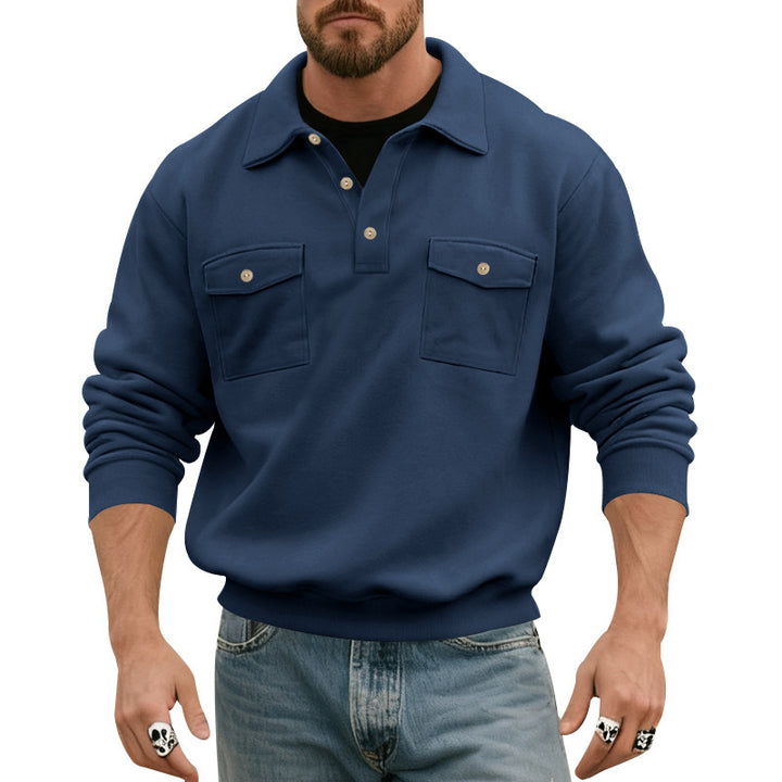 Herren Sweatshirt mit doppelten Brusttaschen und modernem Kragen Drune