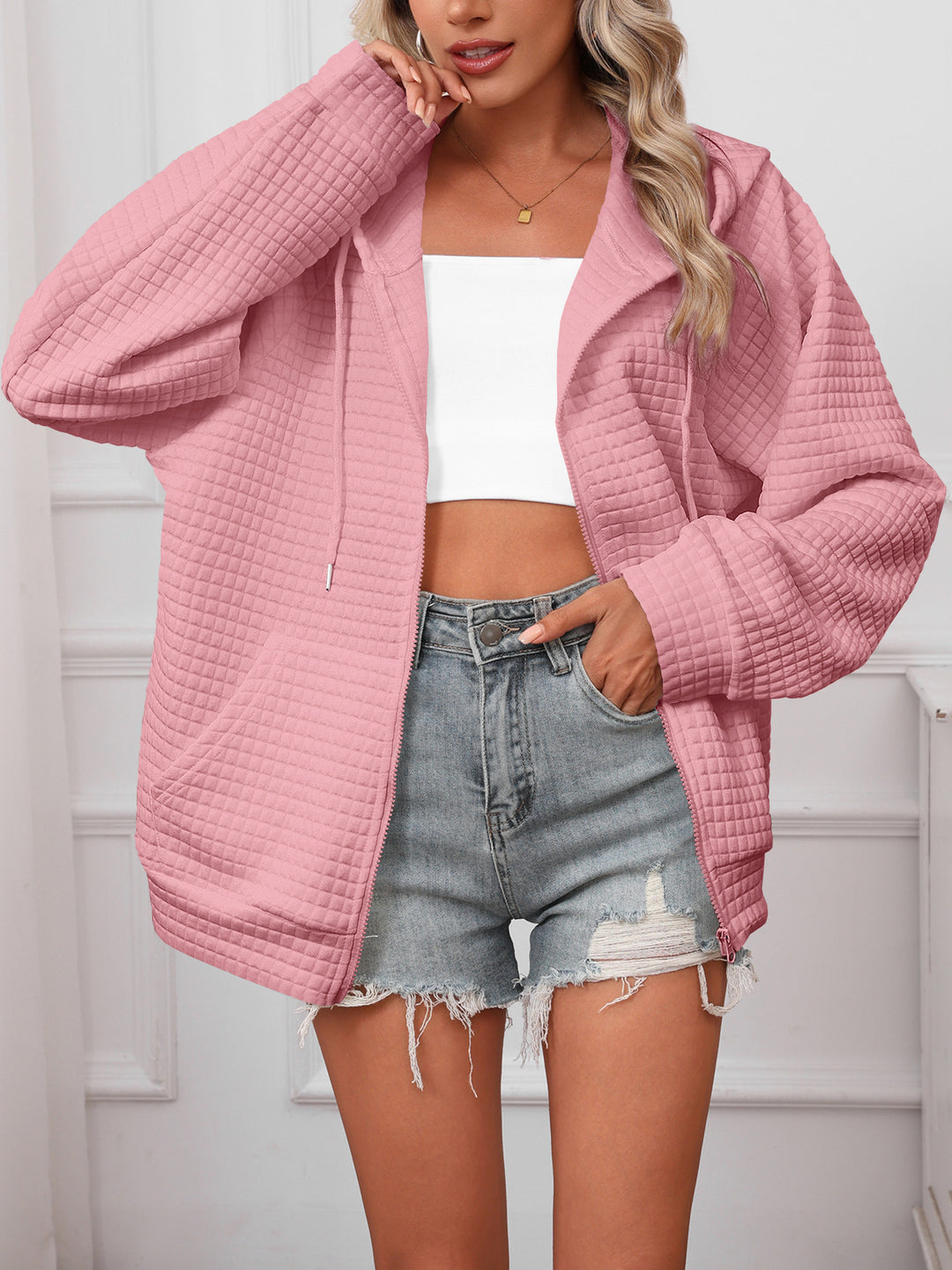 Damen Oversized Kapuzenjacke aus strukturiertem Material Drune