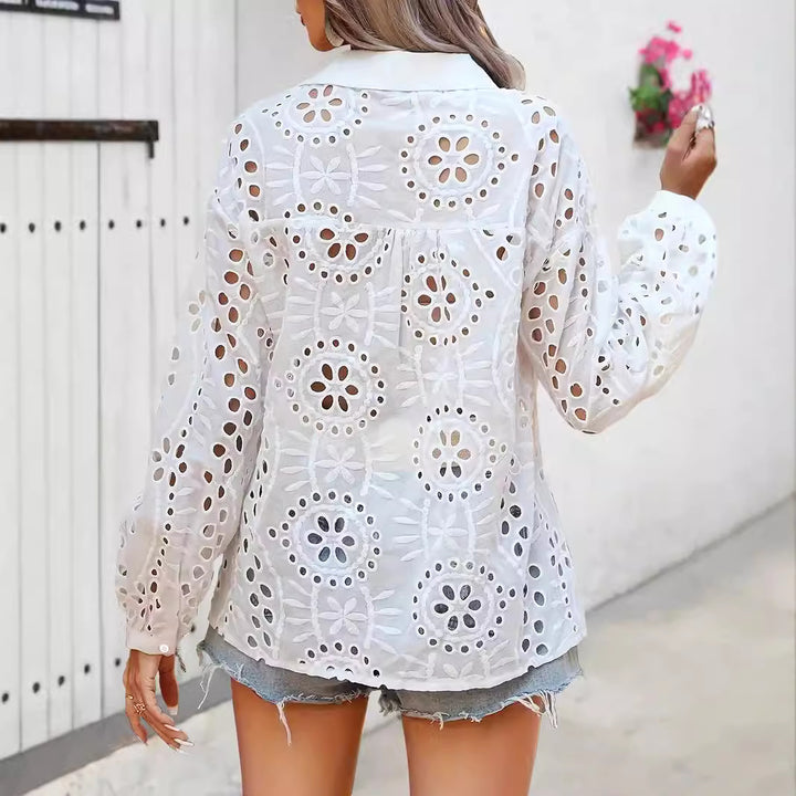 Damen Elegante Bluse mit Spitzenmuster Drune