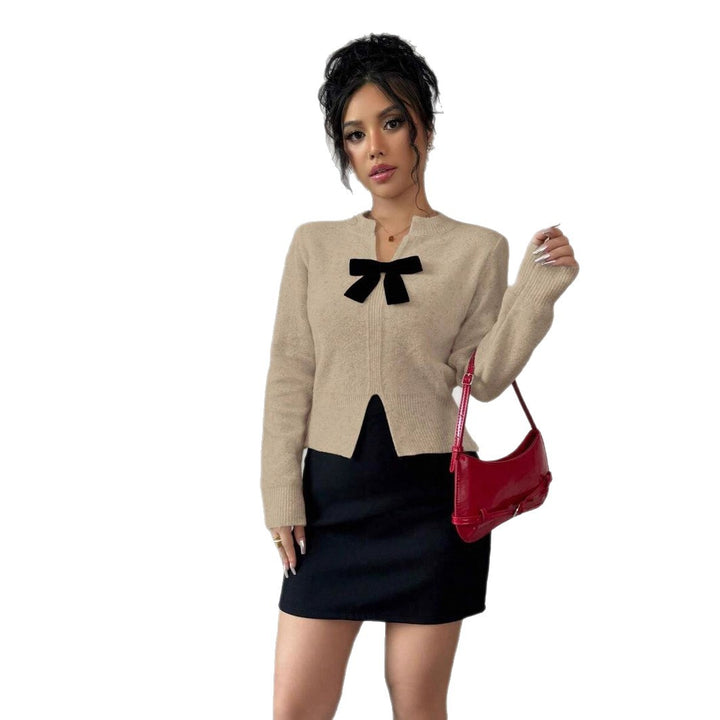 Damen Elegante Strickjacke mit dekorativem Schleifenakzent und tailliertem Schnitt Drune