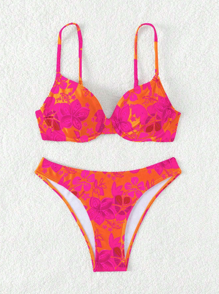 Damen gepolsterter Triangel-Bikini mit floralem Design und verstellbaren Trägern Drune