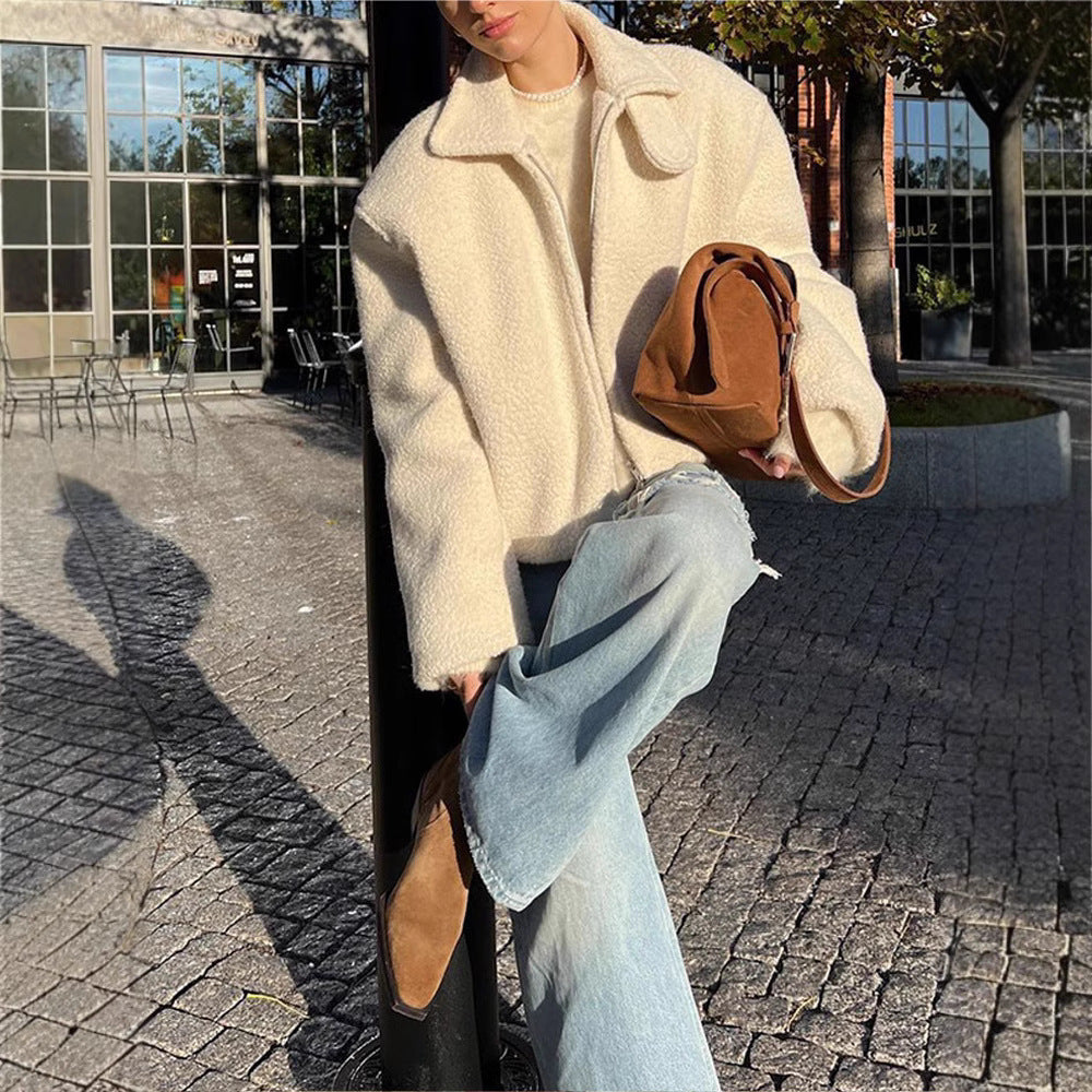 Damen Fluffy Übergangsjacke mit lässigem Schnitt und angewandtem Kragen Drune