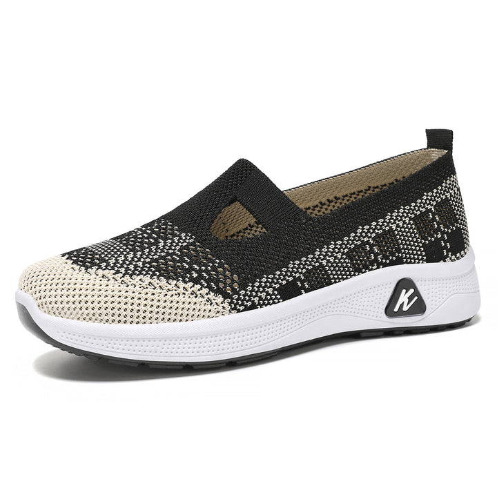 Damen nan leichter gestrickter Slip-On Mary-Jane-Sneaker mit Cut-Out, atmungsaktivem Strickoberteil und dämpfender Komfortsohle Drune