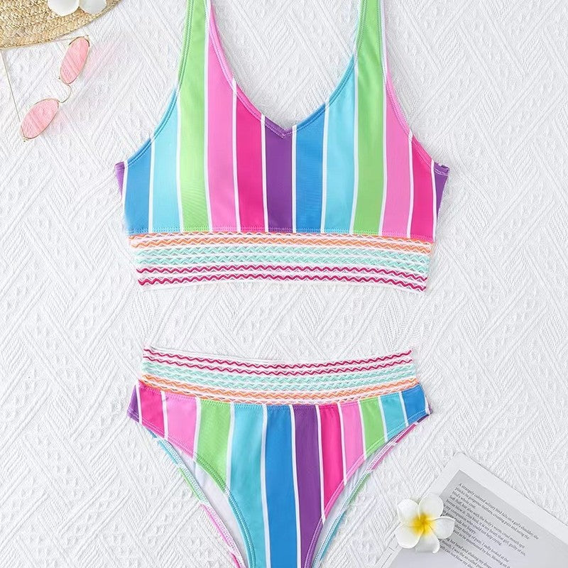 Damen Bikini-Set mit breitem Farbblockdesign und hohem Bündchen Drune