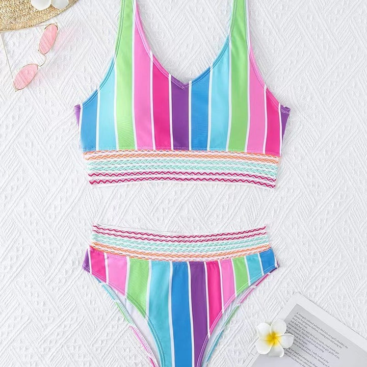 Damen Bikini-Set mit breitem Farbblockdesign und hohem Bündchen Drune