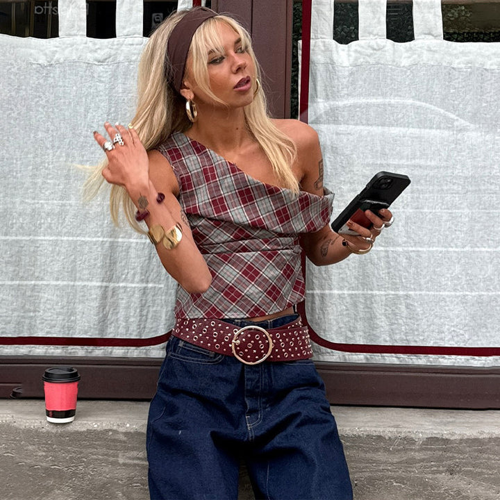 Damen Karo-Crop-Top mit lässigem Schnitt Drune