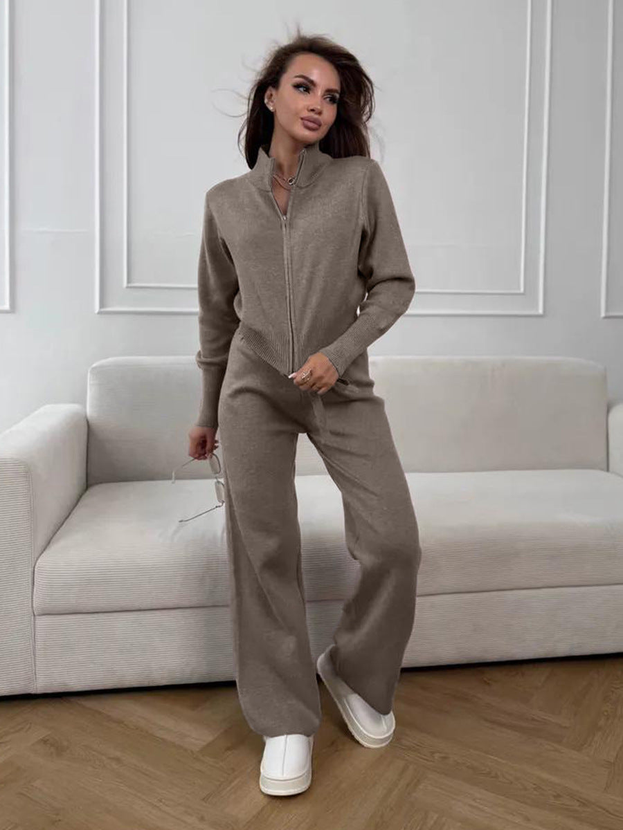 Damen Luxuriöser Strickanzug mit hohem Kragen und Reißverschluss Drune