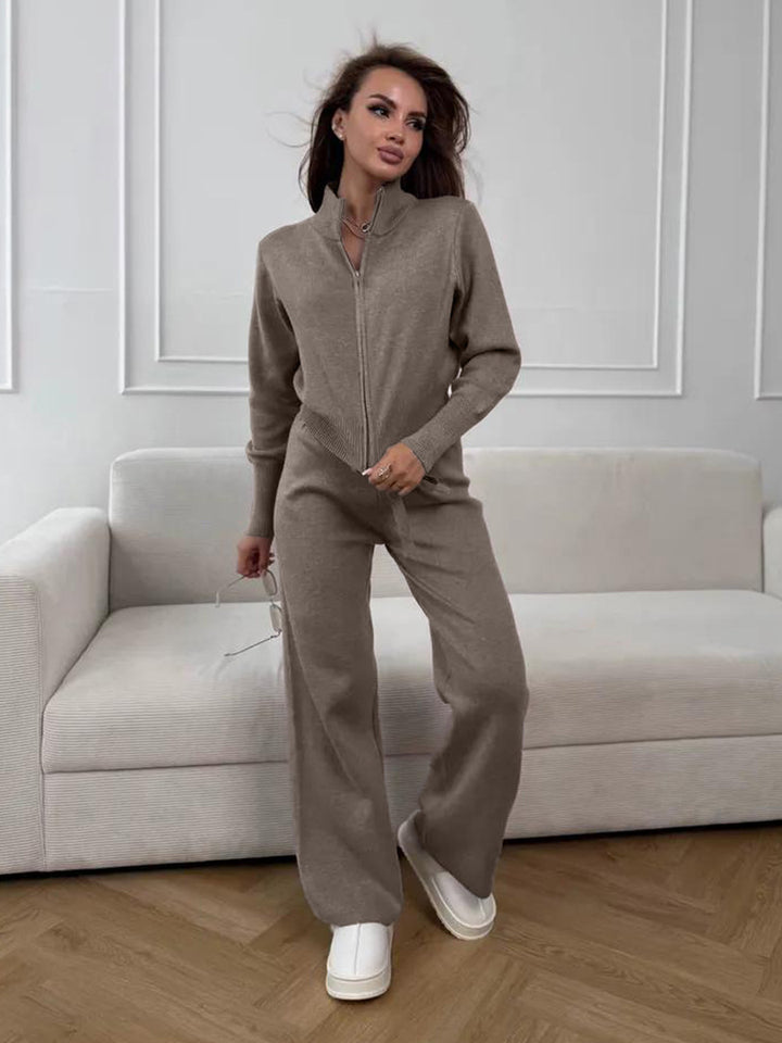 Damen Luxuriöser Strickanzug mit hohem Kragen und Reißverschluss Drune