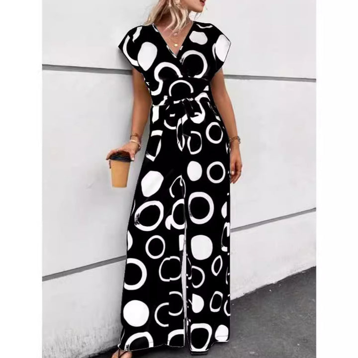 Damen Jumpsuit mit modernem Kreismuster und Gürtel Drune
