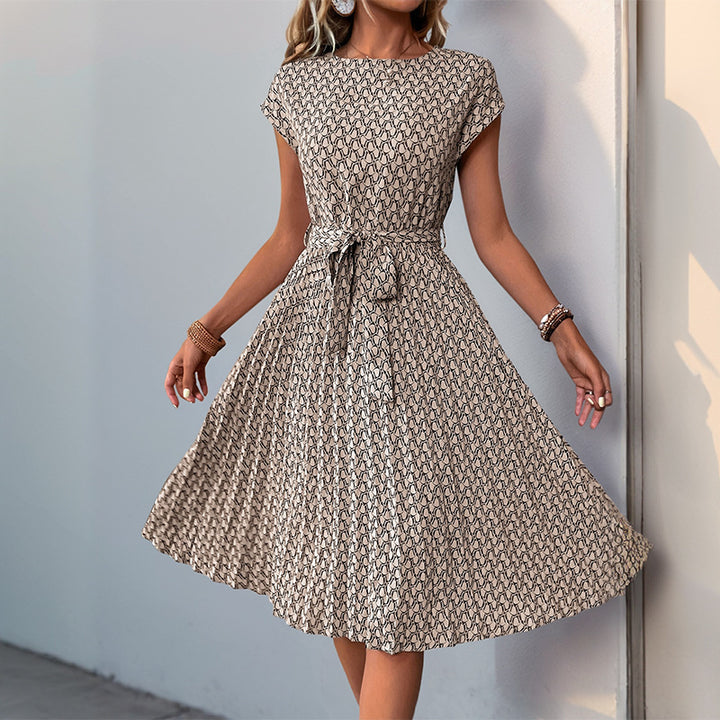 Damen Midikleid mit raffiniertem Taillengürtel und verspieltem Muster Drune