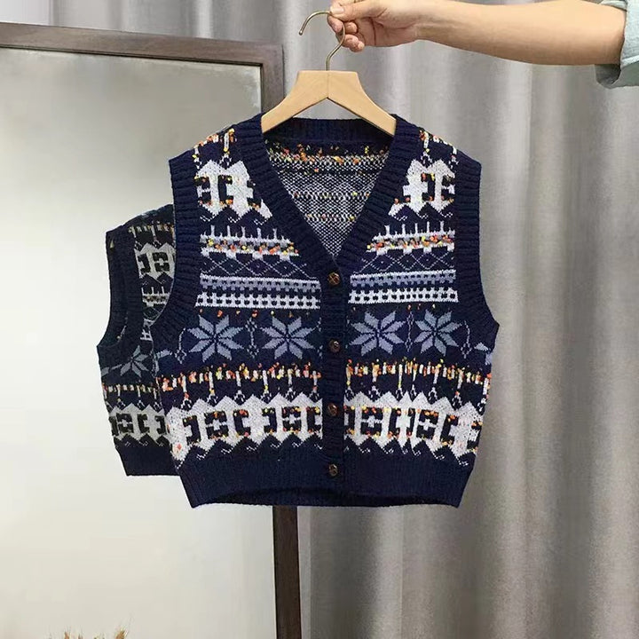 Damen Strickweste mit schickem Norweger-Muster und Knopfverschluss Drune