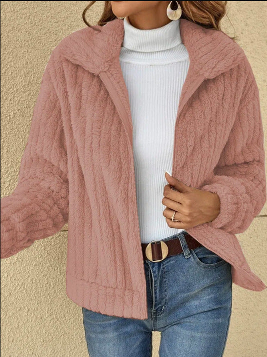 Damen Kuschelige Fleecejacke mit hohem Kragen und texturiertem Design Drune
