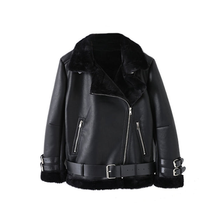 Damen elegante Kunstlederjacke mit abnehmbarem Innenfutter Drune