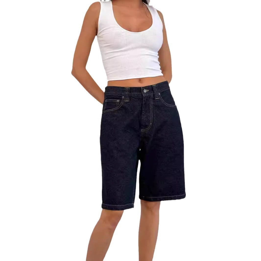 Damen lässige Denim-Shorts mit weitem Schnitt und hohen Seitentaschen Drune