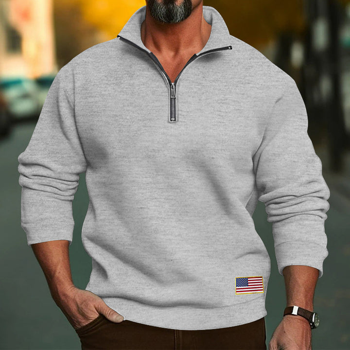 Herren Hoodie mit halbem Reißverschluss und gesticktem Patch Drune