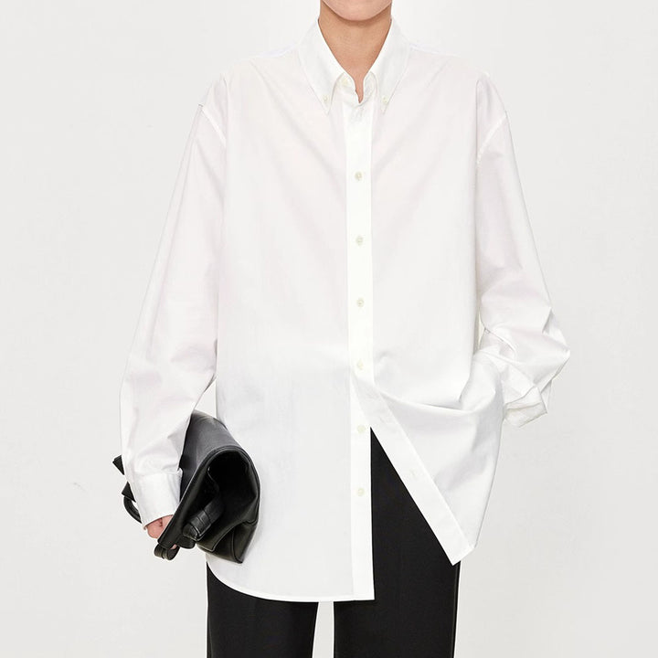 Damen elegante oversized Bluse mit klassischen Knopfdetails Drune