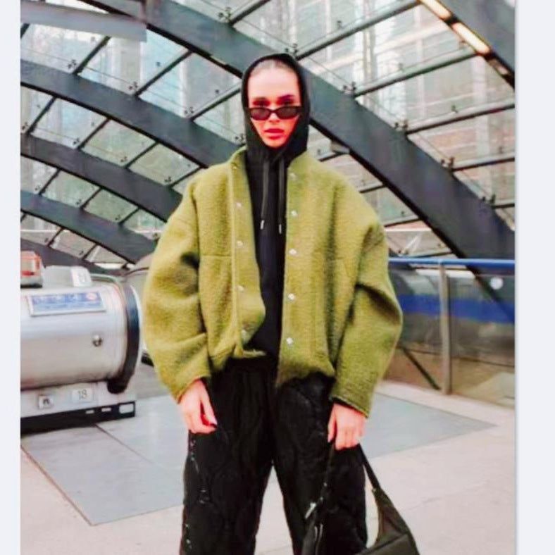 Damen Oversized Wolljacke mit knopflosem Design und weichem Innenfutter Drune