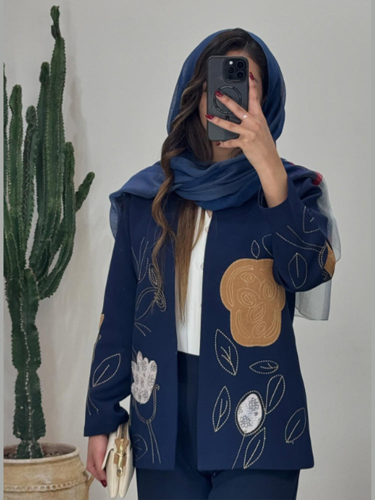 Damen modische Blazerjacke mit floralen Stickereien Drune