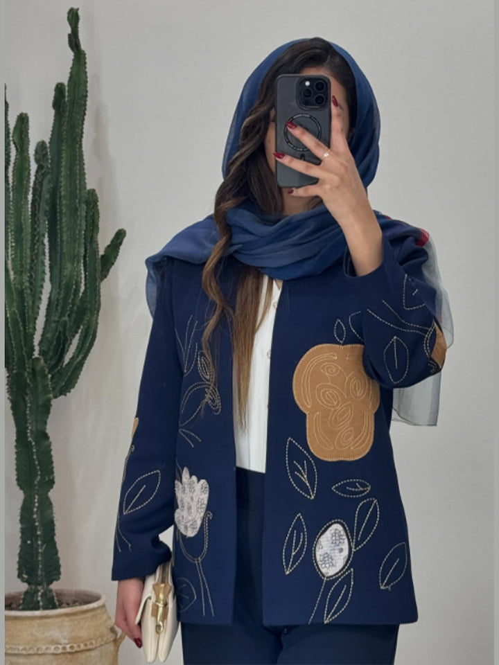 Damen modische Blazerjacke mit floralen Stickereien Drune