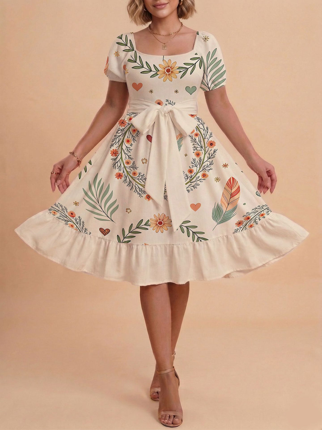 Damen Verspieltes Maxikleid mit Bärenmuster und taillierbarem Band Drune