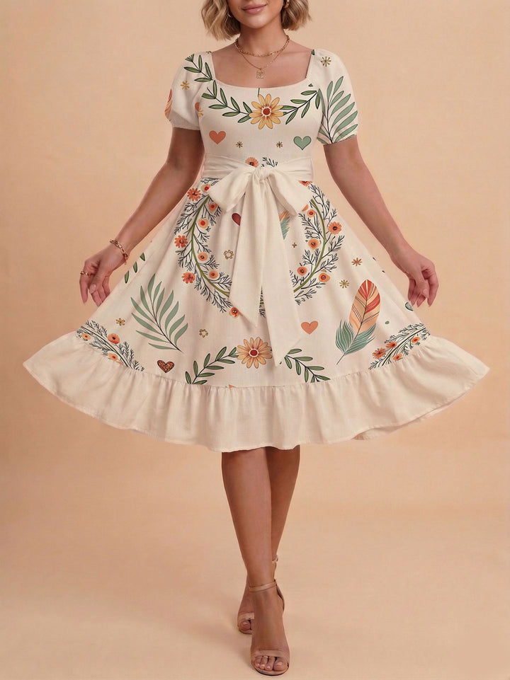 Damen Verspieltes Maxikleid mit Bärenmuster und taillierbarem Band Drune