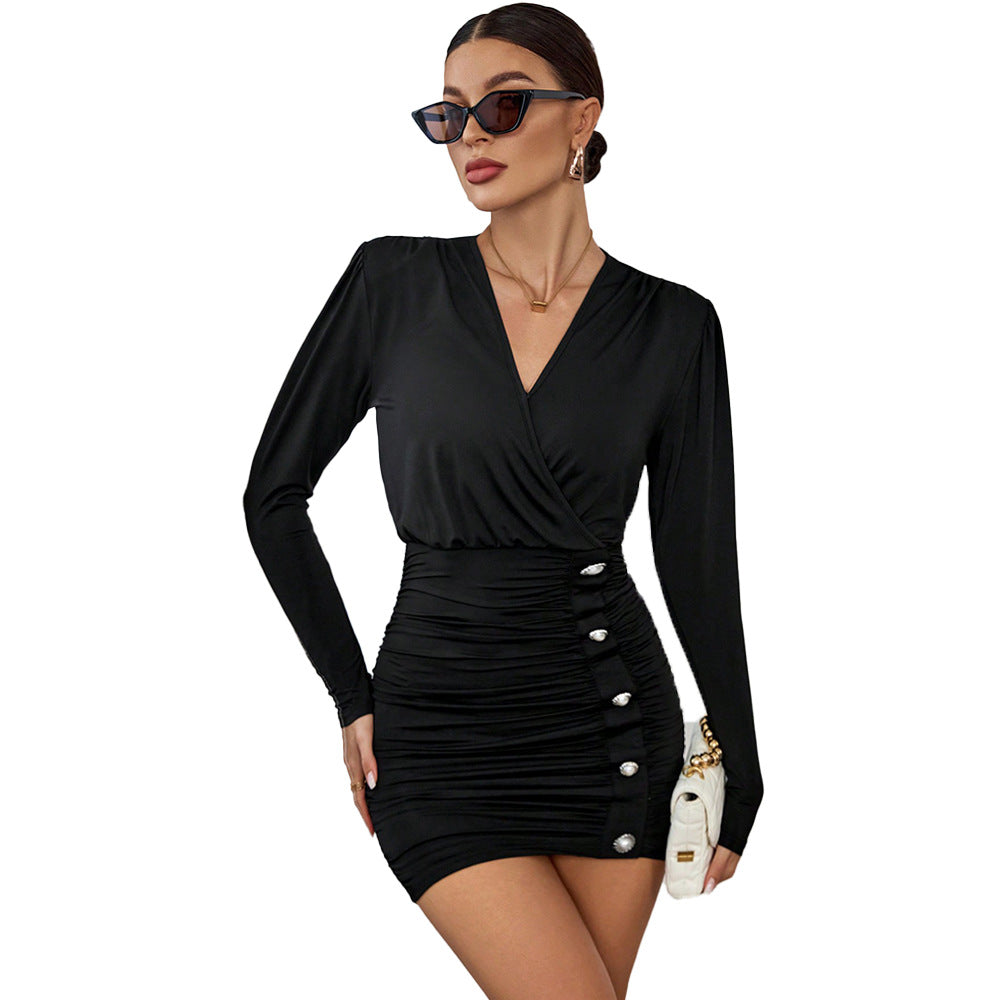 Damen Minikleid mit Raffung und elegantem V-Ausschnitt Drune