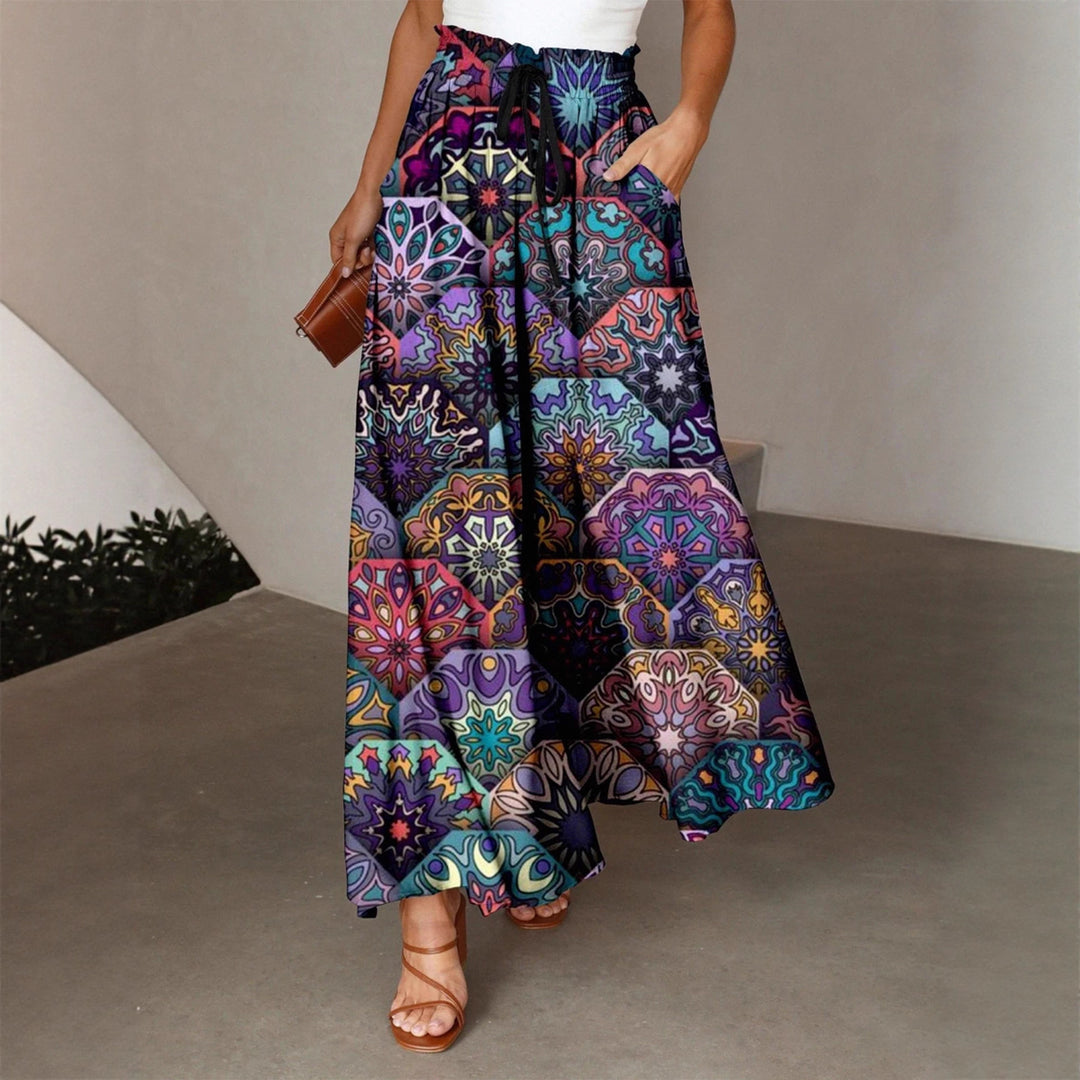 Damen Maxirock mit buntem Mandala-Muster und seitlichen Taschen Drune