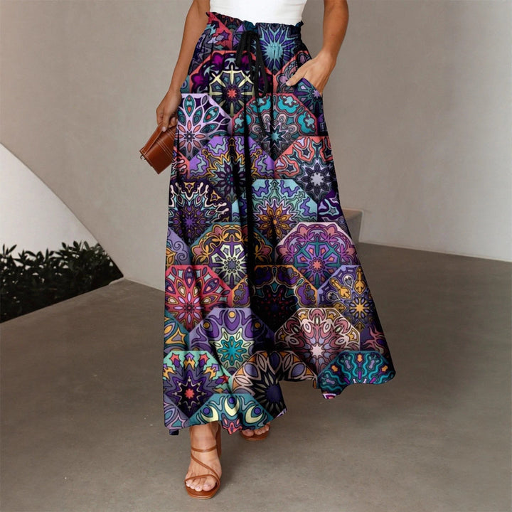 Damen Maxirock mit buntem Mandala-Muster und seitlichen Taschen Drune
