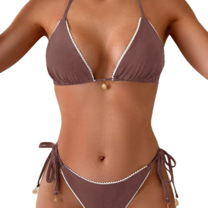 Damen Triangel-Bikini-Set mit eleganter Kontrastbordüre Drune
