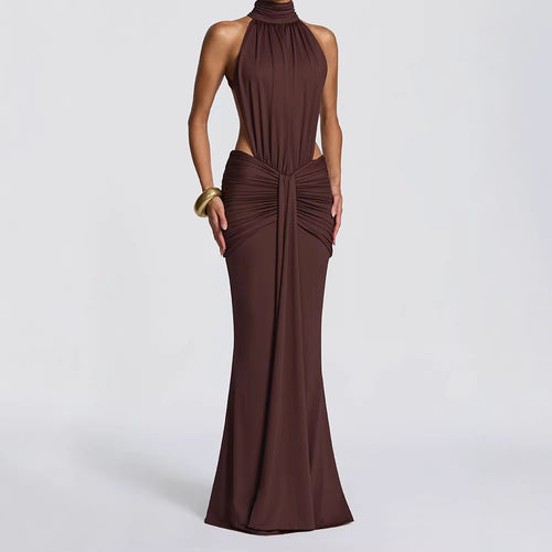 Damen Elegantes Maxikleid mit drapiertem Vorderteil und hochgeschlossenem Design Drune