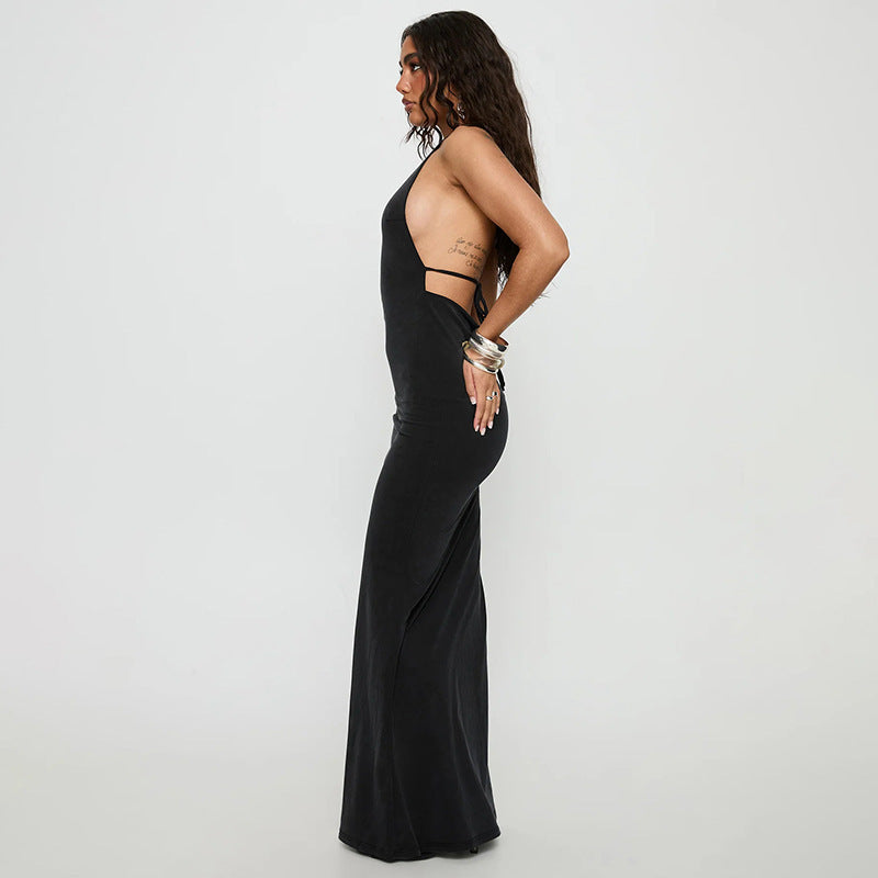 Damen elegantes Maxikleid mit haltem Ausschnitt und figurbetontem Schnitt Drune