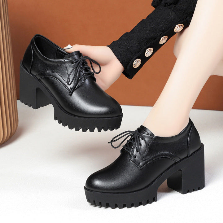 Damen Komfortable Schnürschuhe mit markantem Blockabsatz und rutschfester Sohle Drune