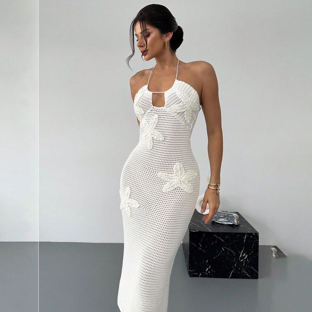 Damen Häkel-Maxikleid mit floralem Design Drune