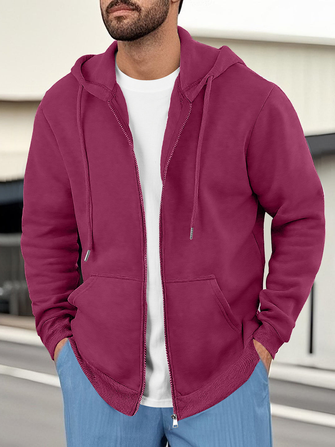 Herren lässige Kapuzenjacke mit atmungsaktivem Sweatstoff und praktischen Taschen Drune